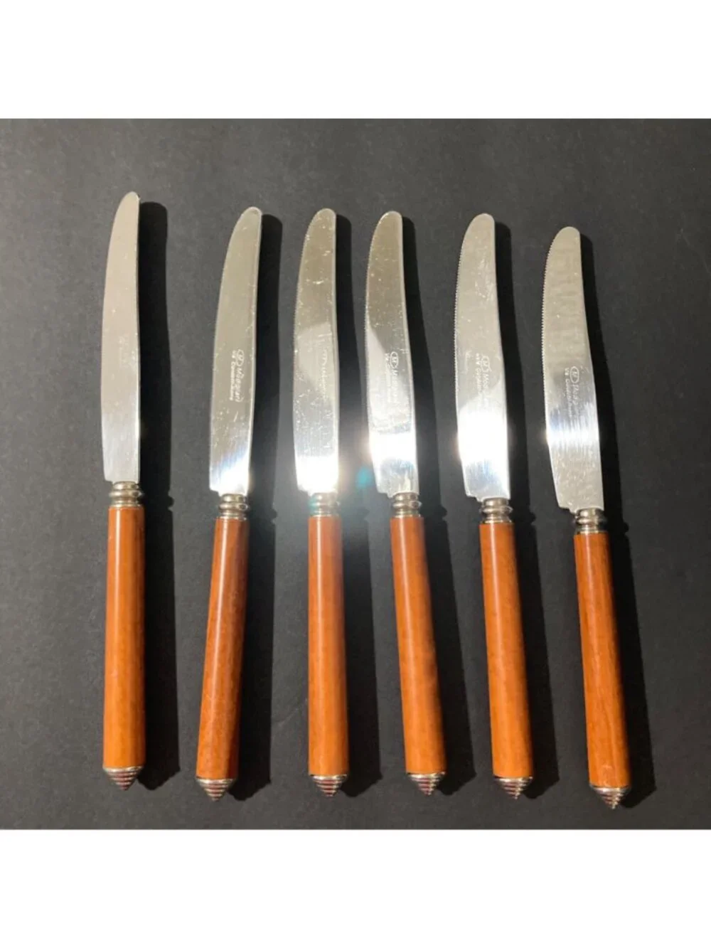 Set Of 6 Modigliani Stainless Steel Knives With Brown Handles